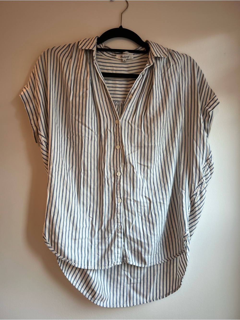 Madewell White and Blue Vertical Stripe Button-Down Shirt